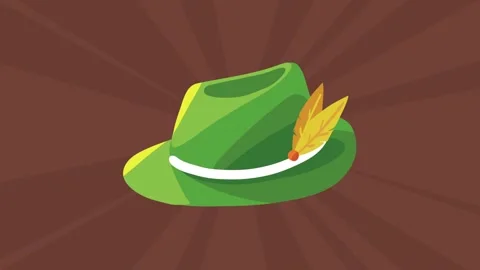 German tyrolean green hat animation with feathers for oktoberfest celebrati.. Stock Footage 333806498