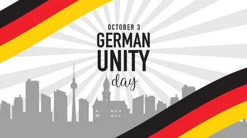 German Unity Day Banner with Flag and City Skyline Vector Illustration Stock Illustration