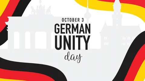 German Unity Day Banner with Flag and City Skyline Stock Illustration