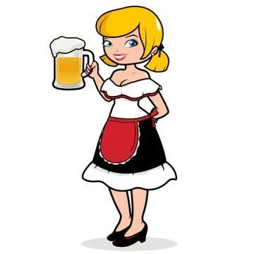 German waitress serving a cold beer. Vector illustration Stock Illustration