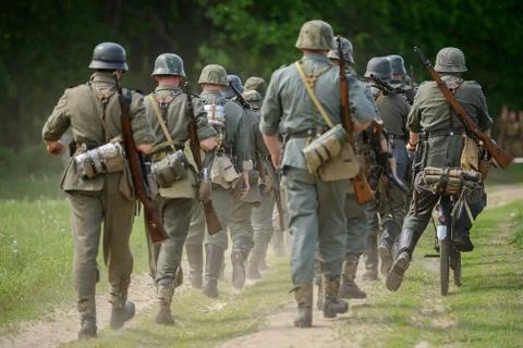German Wehrmacht soldiers march on the eastern front Stock Photos