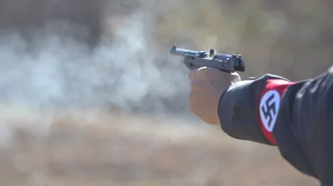 German World War 2,  9mm Luger P38 Pistol being shot by a German officer Stock Footage 46265192