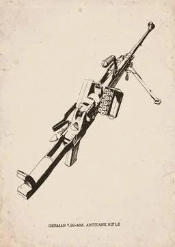 German World War II Antitank Rifle Vintage Technical Illustration 库存插图