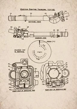 German World War II Sighting Telescope T.Z.F. 5.B. Technical Diagram 库存插图