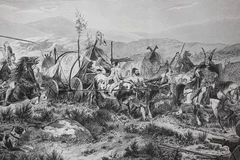Germanic tribes migration of peoples in the 5th century historical Stock Illustration