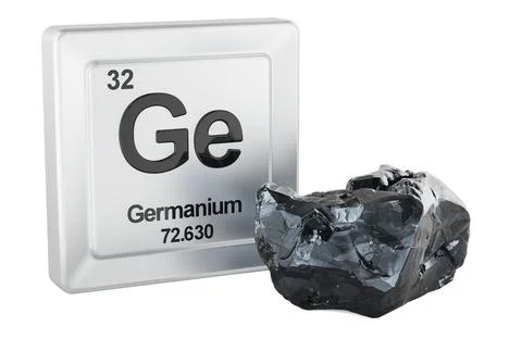 Germanium element periodic table tile with Ge sample. 3d rendering 库存插图
