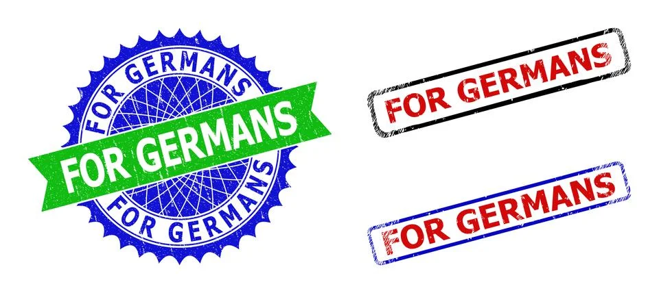 FOR GERMANS Rosette and Rectangle Bicolor Stamp Seals with Corroded Textures Stock Illustration