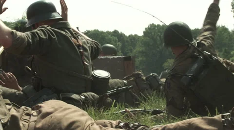 Germans surrender to Americans in combat WW2 Stock Footage 42860077