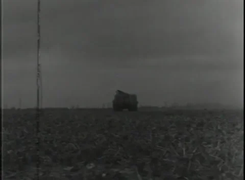 GERMANY - 1944: Mine clearing - Mine vehicle crosses open stubble Stock Footage 343849103