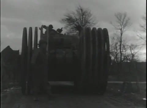 GERMANY - 1944: Mine exploder - Twin rollers flank an M4 tank Video stock 343849133