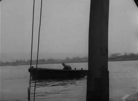 GERMANY - 1945: Bridge Collapse - Launch Crosses the Open River Stock Footage 343942553