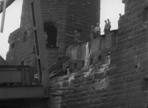 GERMANY - 1945: Bridge Collapse - Vehicles Gather at the Wreck Site Stock Footage 343942523