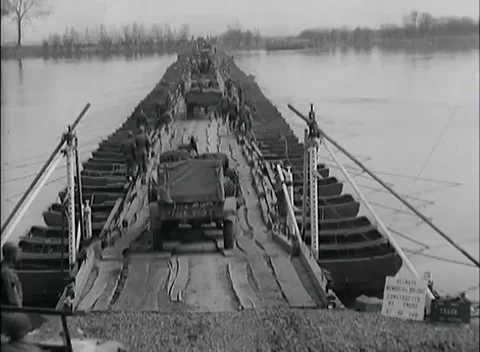 GERMANY - 1945: Hand-lettered sign - Engineers span the Rhine Stock Footage 344598357