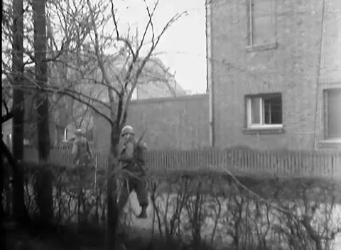 GERMANY - 1945: Rural dwelling - Bare Branches Veil a Brick House Wall Stock Footage 344493988