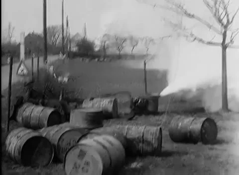 GERMANY - 1945: Smoke deployment - Smoke Canister Builds a Roadside Screen Video stock 344493915