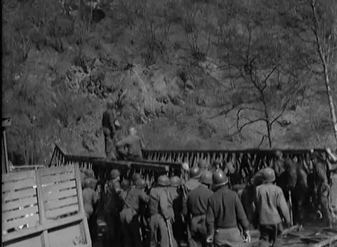GERMANY - 1945: Truss assembly - Engineers Line the Steel Truss Chords Stock Footage 344494032
