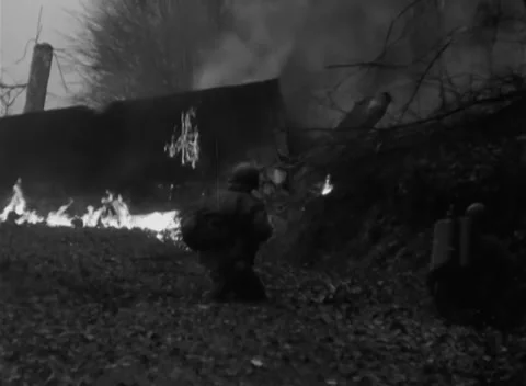 GERMANY - 1945: Weapons drill - 94th flamethrowers target emplacement Stock Footage 344492681