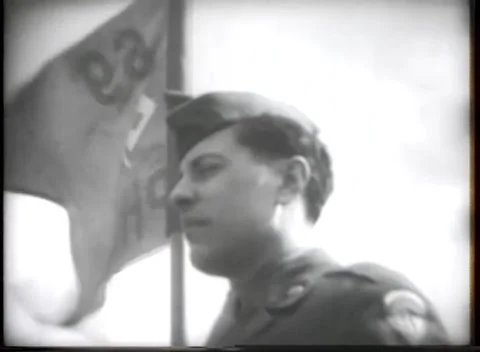 GERMANY - 1948: Army Day parade - Soldiers Salute Beneath Guidon Видео 343850181