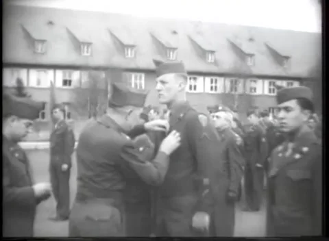 GERMANY - 1948: Army Day parade - Soldiers Receive Army Day Decorations Видео 343850185