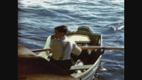 Germany 1950, Boy rowing on rowboat Stock Footage 161075161