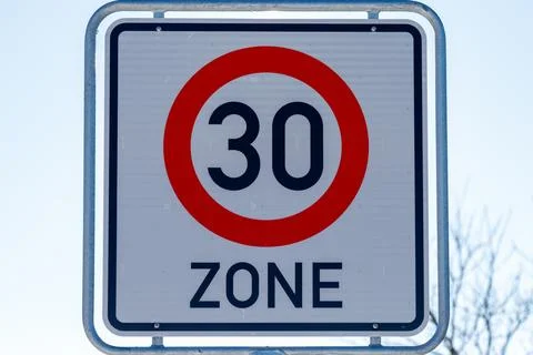 Germany 30 km/h speed limit zone road sign Stock Photos