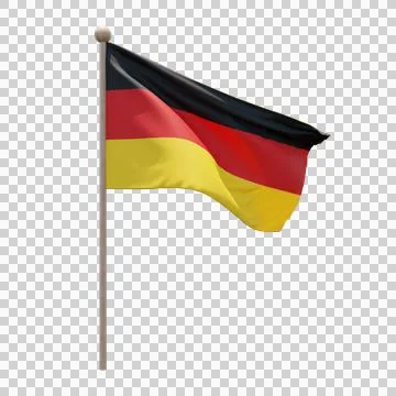 Germany 3d illustration flag on pole. Wood flagpole Stock Illustration