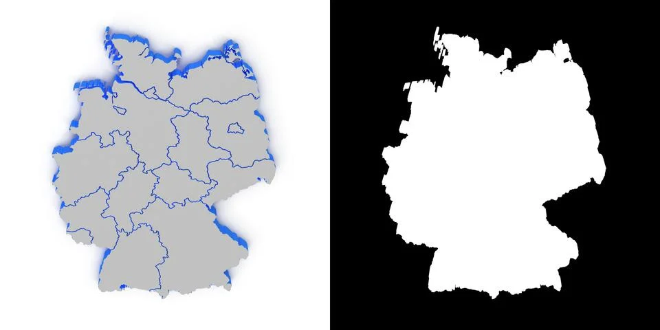 Germany 3D map with shadow.. Alpha channel Stock Illustration
