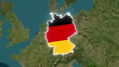 Germany 3D Satellite Map with German Flag and Border Highlight Stock Footage 340605168