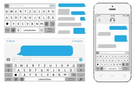 Germany alphabet virtual keyboard. Vector phone chat interface. Sms messenger Illustrazione stock