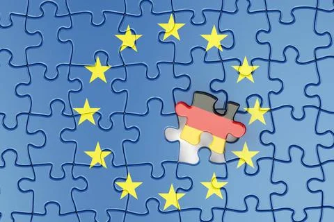 Germany and EU puzzles from flags, relation concept. 3d rendering Germany ... Stock Photos