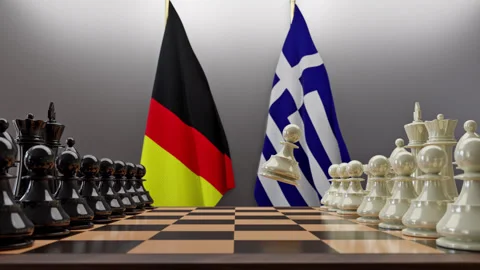 Germany And Greece Negotiation Chess Board Stock Footage 314787201