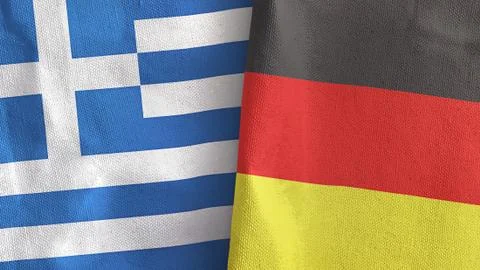 Germany and Greece two flags textile cloth 3D rendering Stock Illustration