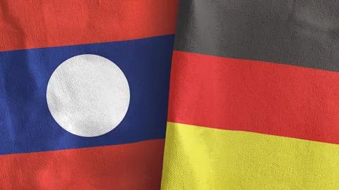 Germany and Laos. two flags textile cloth 3D rendering Stock Illustration