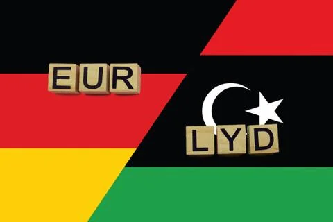 Germany and Libya currencies codes on national flags background 스톡 일러스트