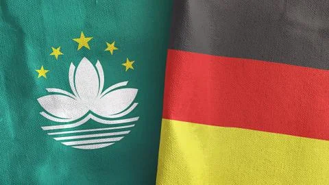 Germany and Macau two flags textile cloth 3D rendering Stock Illustration