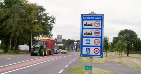 Germany and Netherlands with tractor border crossing Stock Footage 68376643