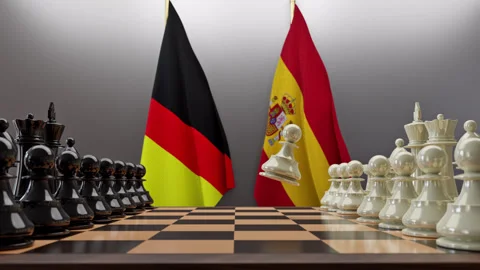 Germany And Spain Negotiation Chess Board Video stock 314787462