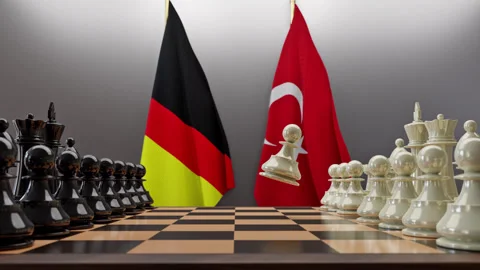Germany And Turkey Negotiation Chess Board Stock Footage 314787468