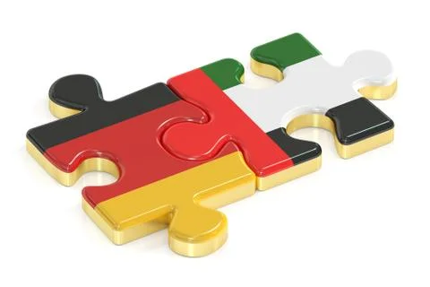 Germany and UAE puzzles from flags, 3D rendering Illustrazione stock