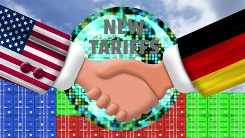 Germany and usa new tariffs policy handshake over digital elements and cont.. Stock Footage 315786604