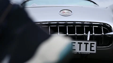 Germany - April 28,2024: front view of antique lead-colored Corvette Stock Footage 274067003