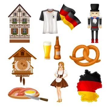 Germany Attributes with Nutcracker and Timbered House Hat Vector Set Stock Illustration