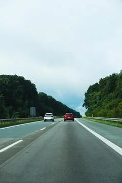 Germany - Aug 22, 2026: Vertical view of the A12 autobahn right lane with a Stock Photos
