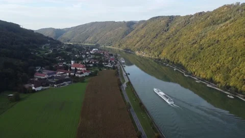 Germany-Austria Border along the Danube Aerial Stock Footage 166017173