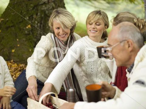 Germany, baden-württemberg, swabian mountains, three generation family having Stock Photos