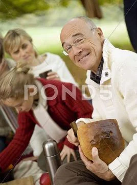 Germany, baden-württemberg, swabian mountains, three generation family having Stock Photos