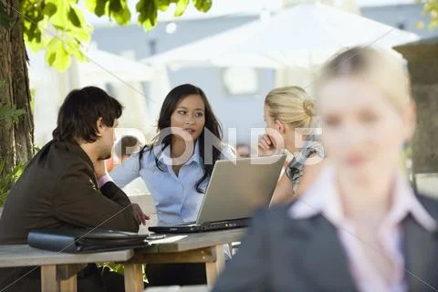 Germany, Bavaria, Upper Bavaria, Business people in beer garden Stock Photos