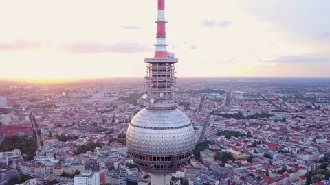 Germany Berlin Aerial v29 Flying low around Berliner Fernsehturm tower cityscape Stock Footage