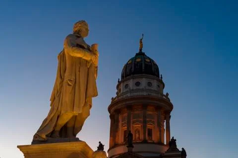 Germany, Berlin, Berlin-Mitte, Gendarmenmarkt square with statue of Friedrich Stock Photos