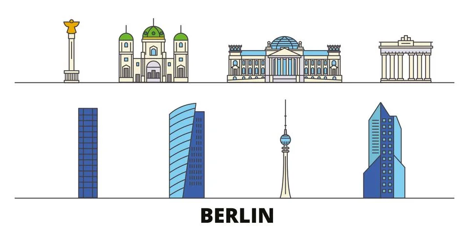 Germany, Berlin flat landmarks vector illustration. Germany, Berlin line city Stock Illustration